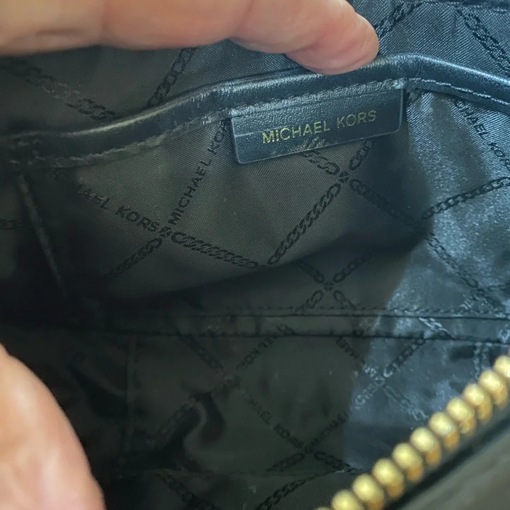 Michael Kors Black Leather Shoulder Bag with Gold Hardware